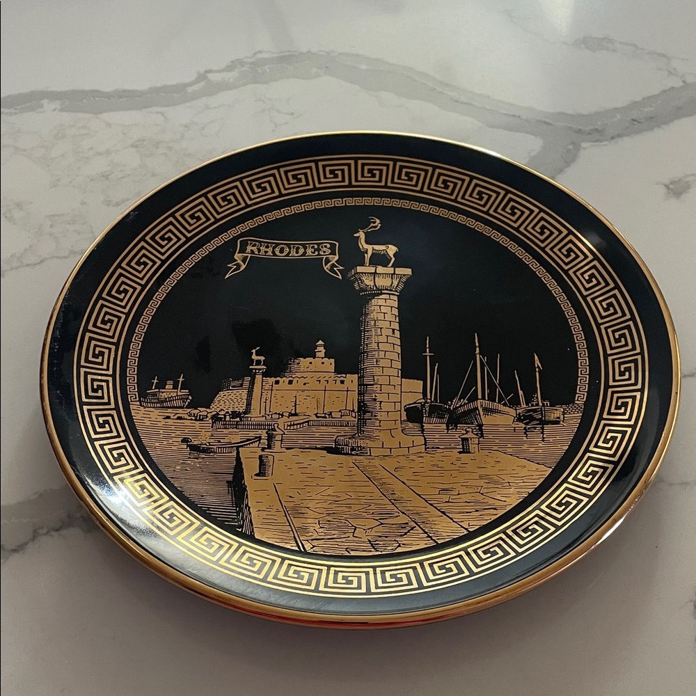 Vintage Hand Made in Greece 24K Gold - Black and Gold Decorative Plate